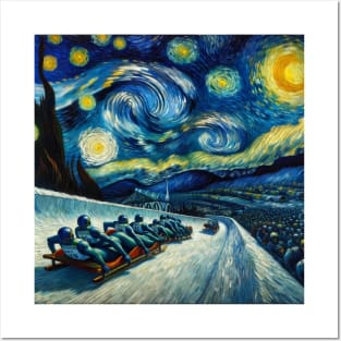 Bobsleigh Starry Night - Winter Sports Posters and Art